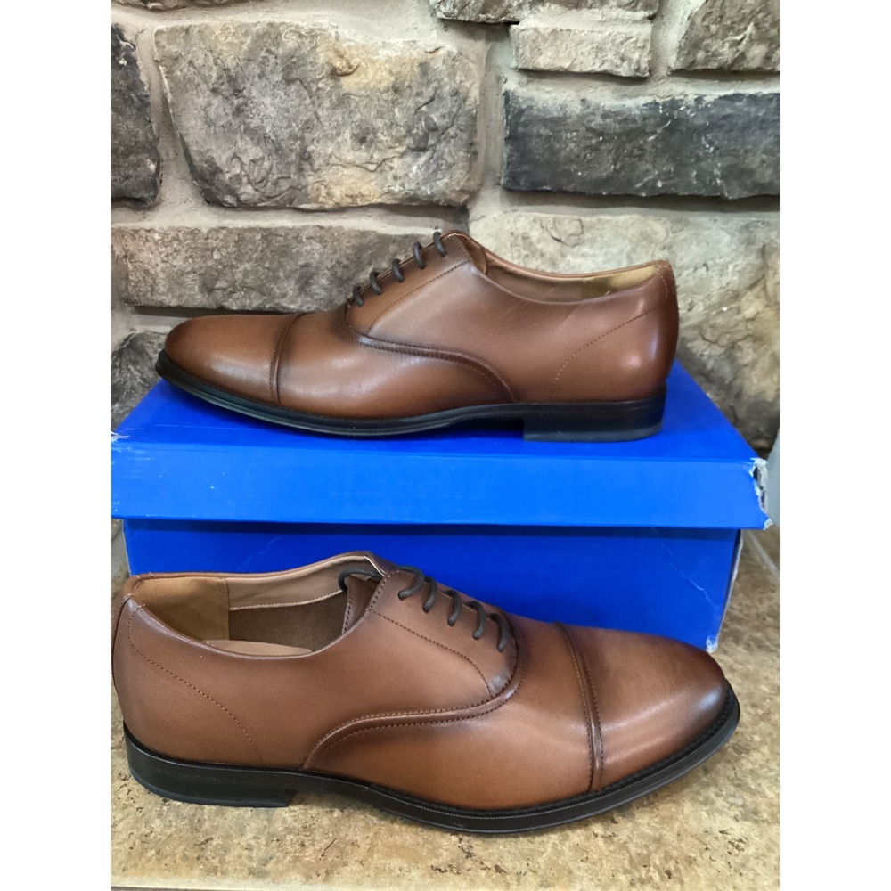 Vince Camuto Ullin Mens Saddle Brown Leather Cap Toe Oxford Dress Shoes 11M New